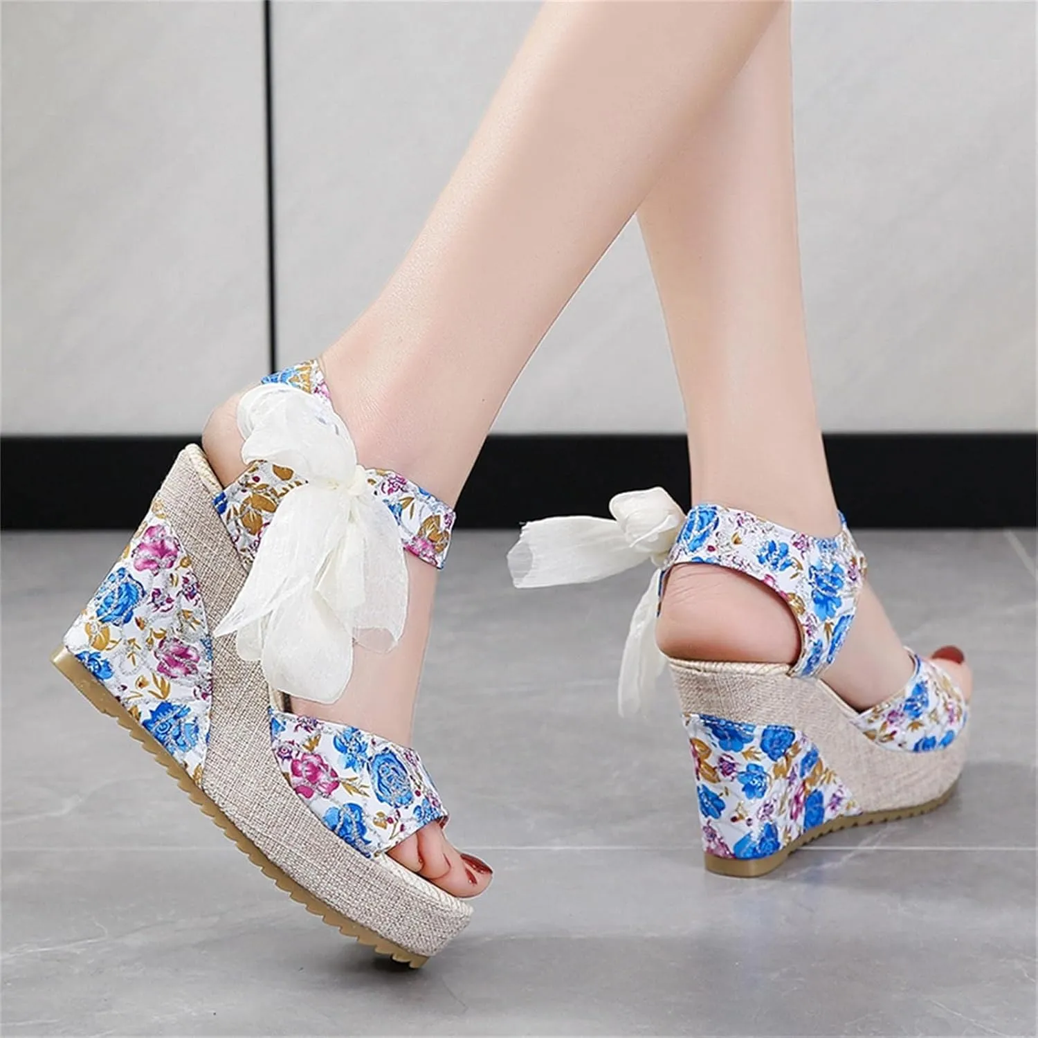 Wedge Sandal for Women Ankle Strap Flatform Arch Support Fish Mouth Toe Shoes Platform Espadrilles Breathable Wide Slip on