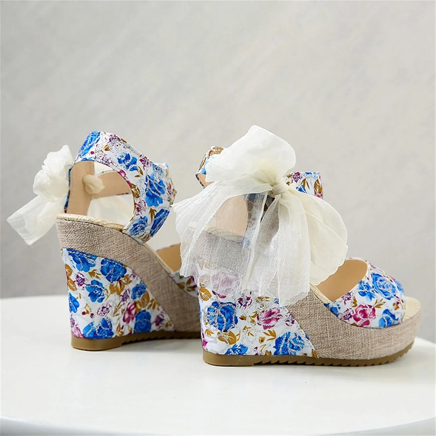 Wedge Sandal for Women Ankle Strap Flatform Arch Support Fish Mouth Toe Shoes Platform Espadrilles Breathable Wide Slip on