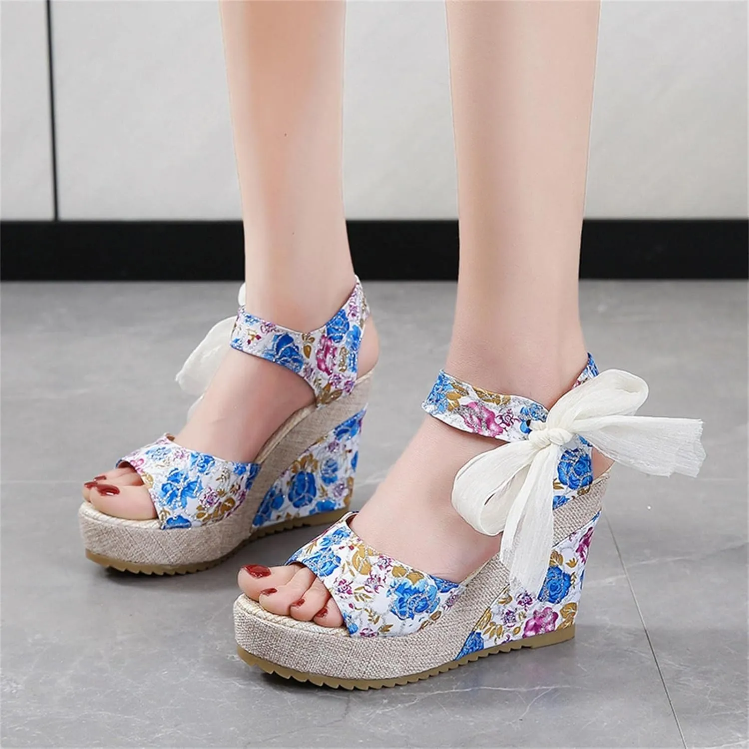 Wedge Sandal for Women Ankle Strap Flatform Arch Support Fish Mouth Toe Shoes Platform Espadrilles Breathable Wide Slip on