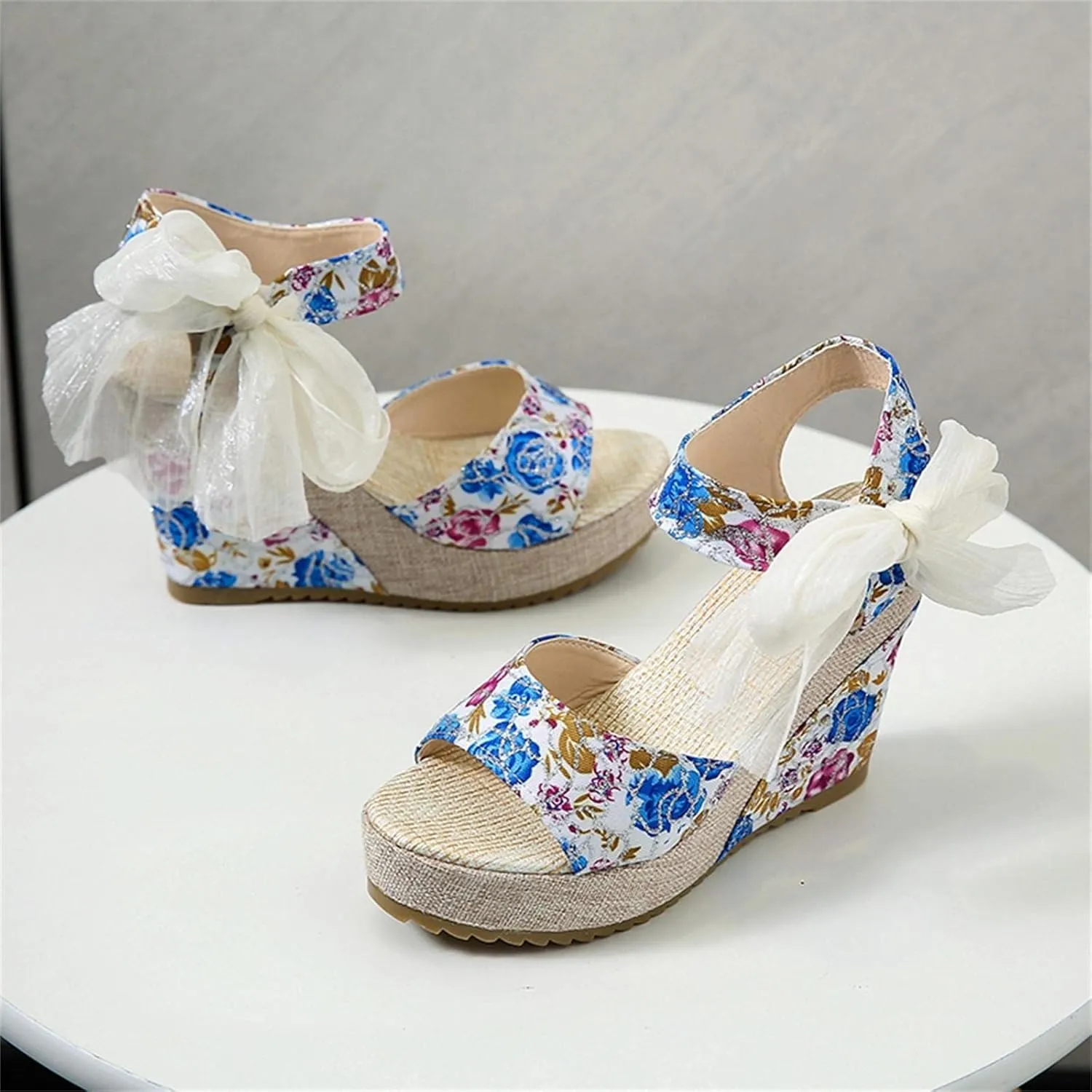 Wedge Sandal for Women Ankle Strap Flatform Arch Support Fish Mouth Toe Shoes Platform Espadrilles Breathable Wide Slip on