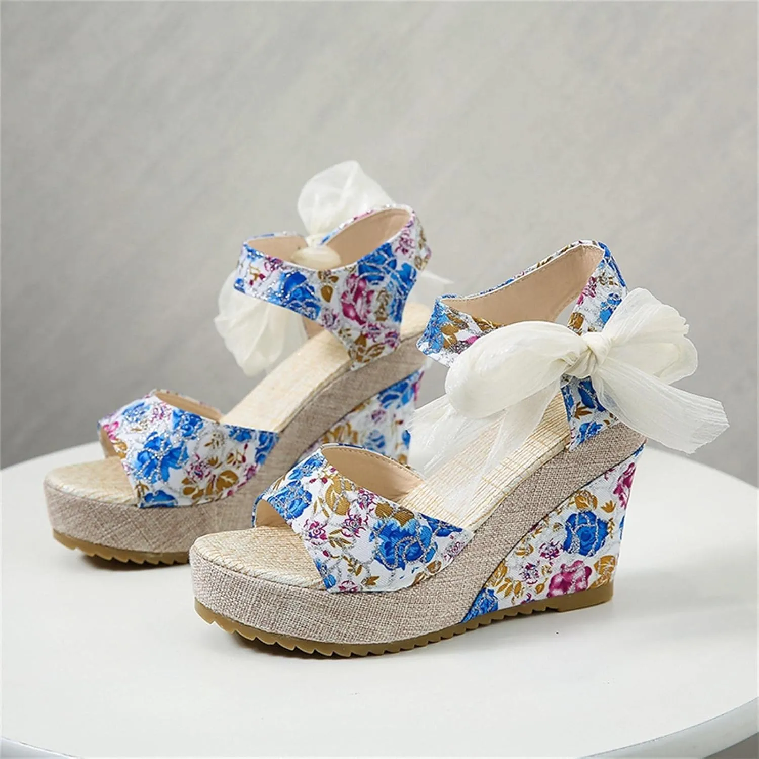 Wedge Sandal for Women Ankle Strap Flatform Arch Support Fish Mouth Toe Shoes Platform Espadrilles Breathable Wide Slip on