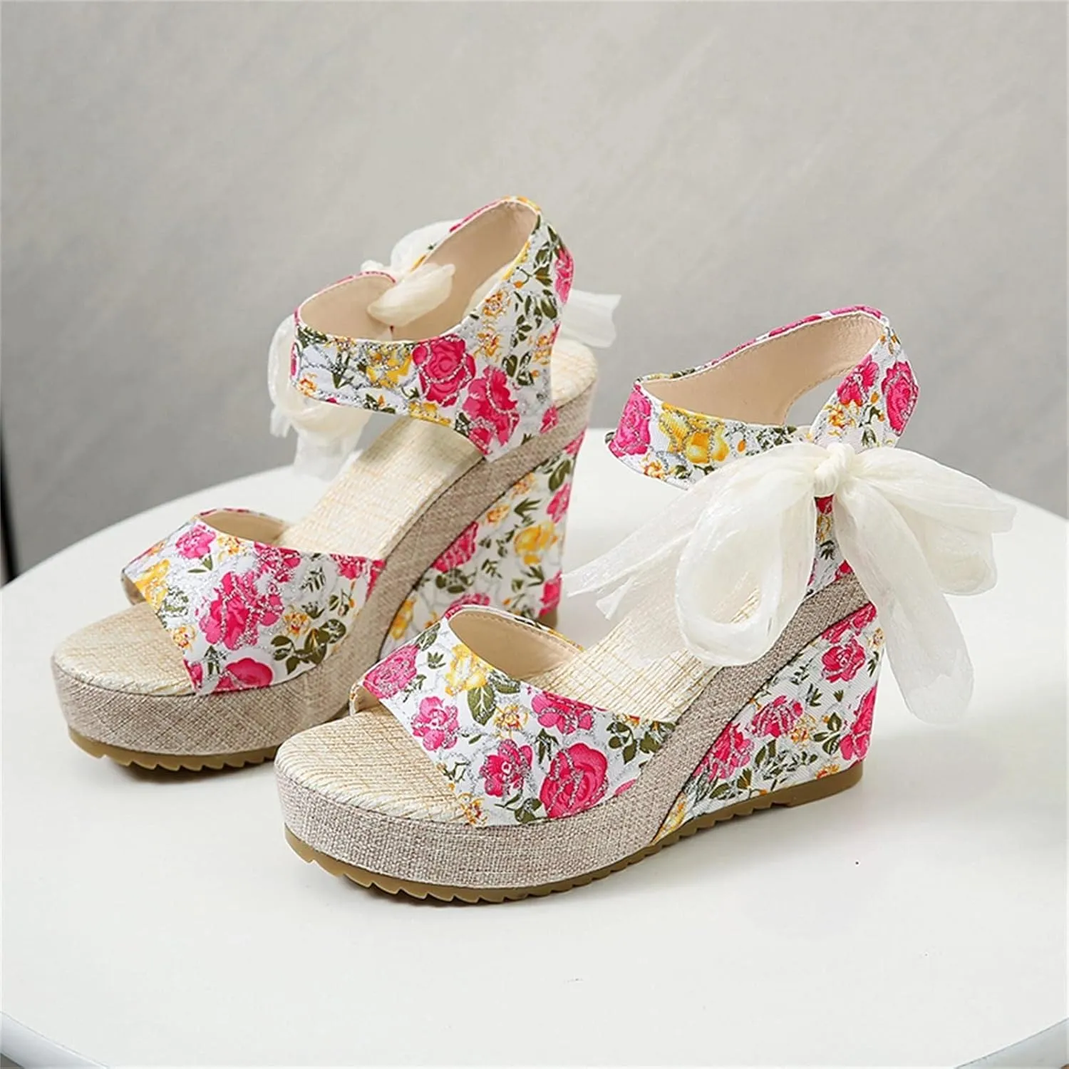 Wedge Sandal for Women Ankle Strap Flatform Arch Support Fish Mouth Toe Shoes Platform Espadrilles Lightweight Wide