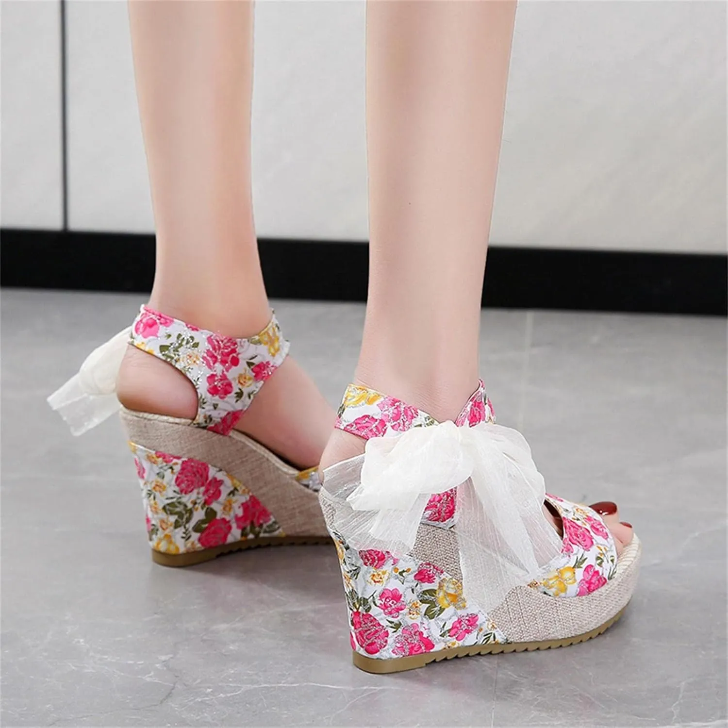 Wedge Sandal for Women Ankle Strap Flatform Arch Support Fish Mouth Toe Shoes Platform Espadrilles Lightweight Wide