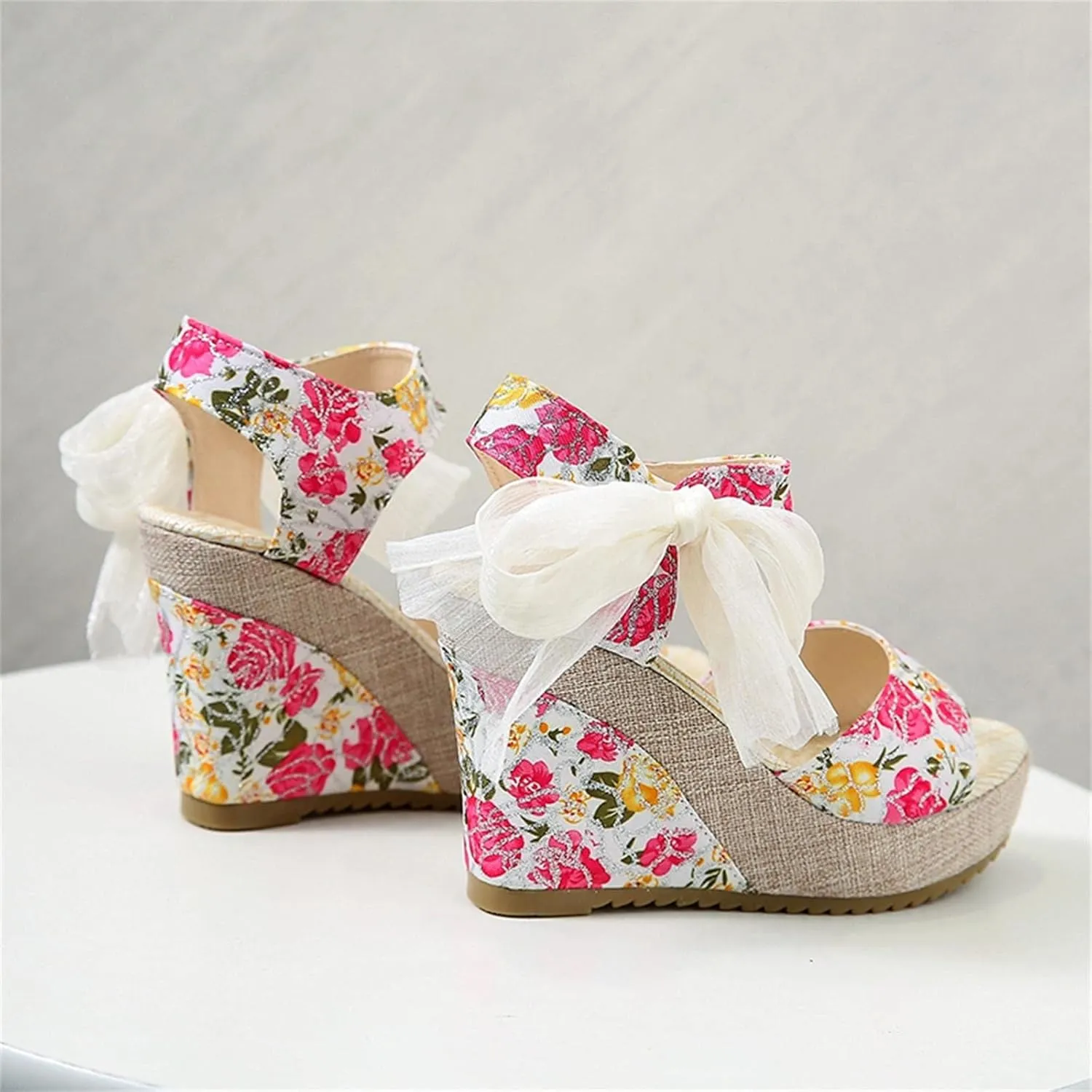 Wedge Sandal for Women Ankle Strap Flatform Arch Support Fish Mouth Toe Shoes Platform Espadrilles Lightweight Wide