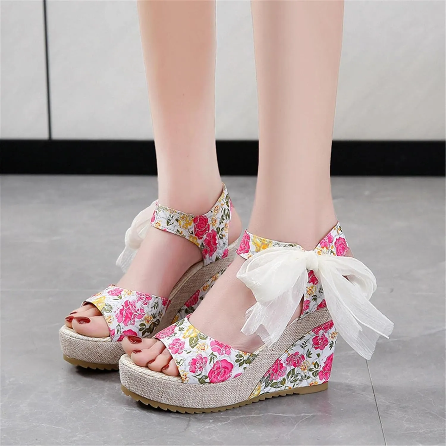 Wedge Sandal for Women Ankle Strap Flatform Arch Support Fish Mouth Toe Shoes Platform Espadrilles Lightweight Wide