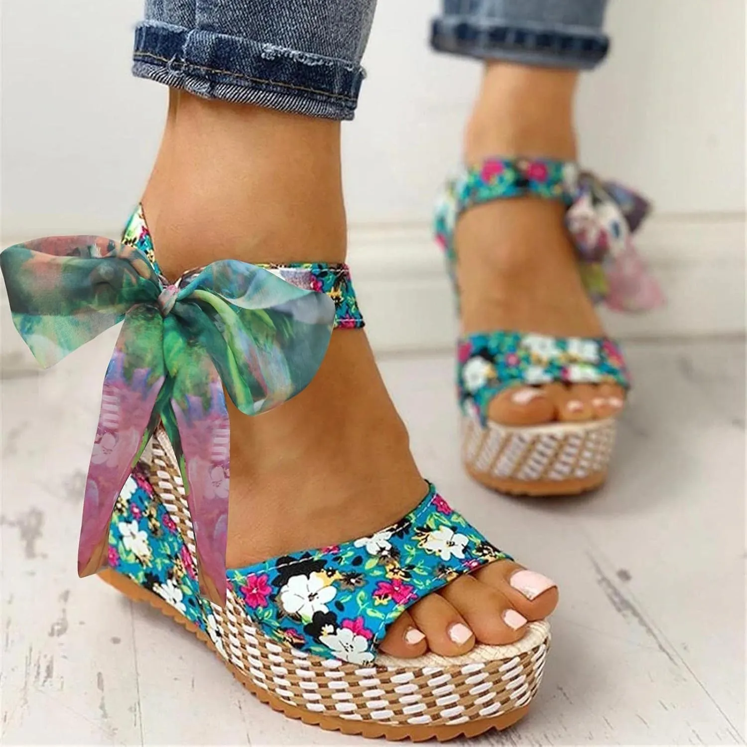 Wedge Sandal for Women Ankle Strap Flatform Arch Support Fish Mouth Toe Shoes Platform Espadrilles Non-Slip Wide Rubber Slip