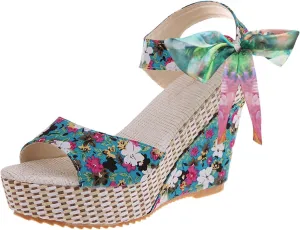 Wedge Sandal for Women Ankle Strap Flatform Arch Support Fish Mouth Toe Shoes Platform Espadrilles Non-Slip Wide Rubber Slip