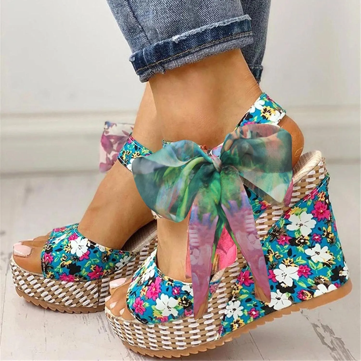 Wedge Sandal for Women Ankle Strap Flatform Arch Support Fish Mouth Toe Shoes Platform Espadrilles Non-Slip Wide Rubber Slip