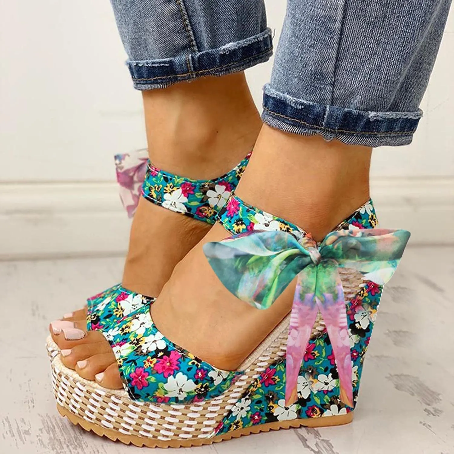 Wedge Sandal for Women Ankle Strap Flatform Arch Support Fish Mouth Toe Shoes Platform Espadrilles Non-Slip Wide Rubber Slip