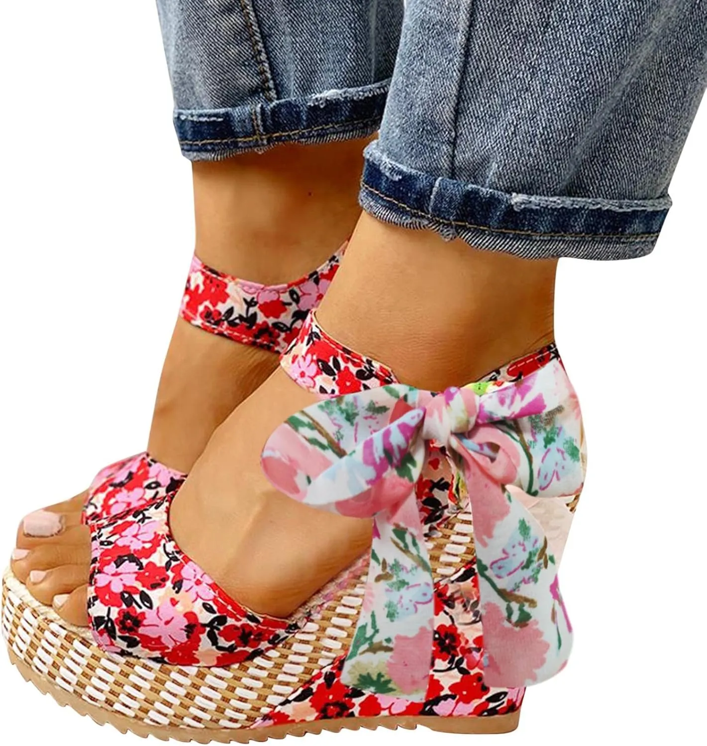 Wedge Sandal for Women Ankle Strap Flatform Arch Support Fish Mouth Toe Shoes Platform Espadrilles Rubber Cushion Slip on