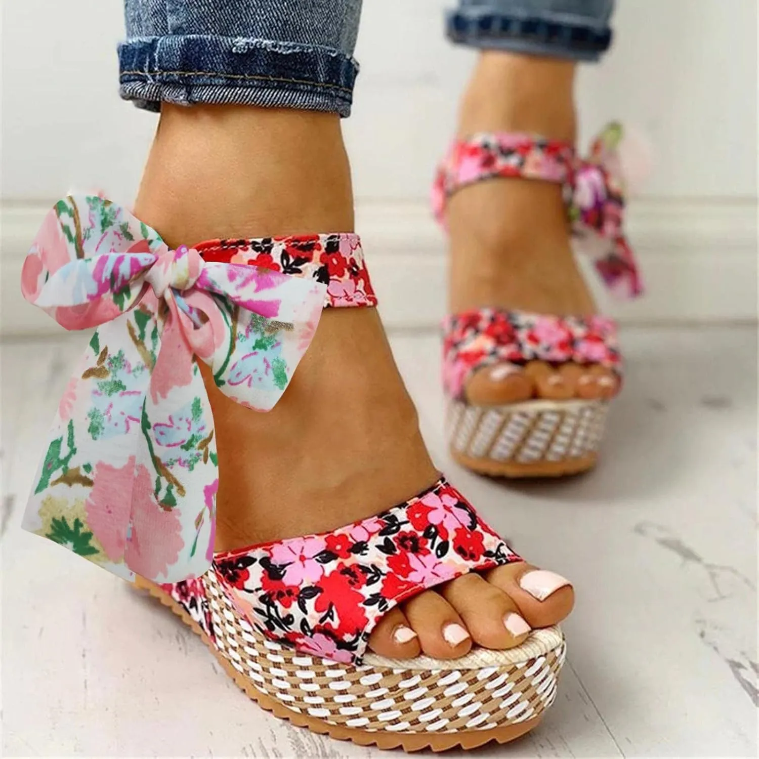 Wedge Sandal for Women Ankle Strap Flatform Arch Support Fish Mouth Toe Shoes Platform Espadrilles Rubber Cushion Slip on