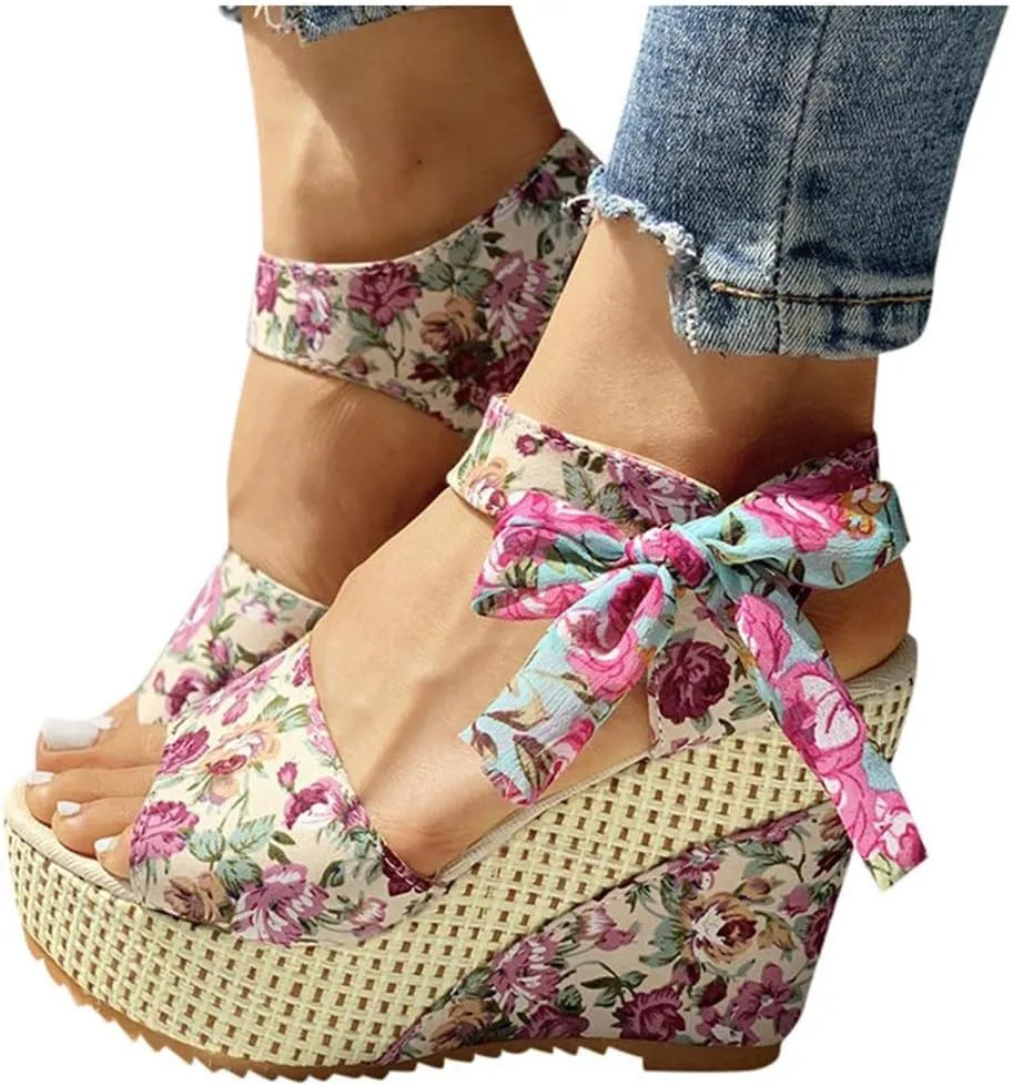 Wedge Sandal for Women Ankle Strap Flatform Arch Support Fish Mouth Toe Shoes Platform Espadrilles Waterproof Lightweight