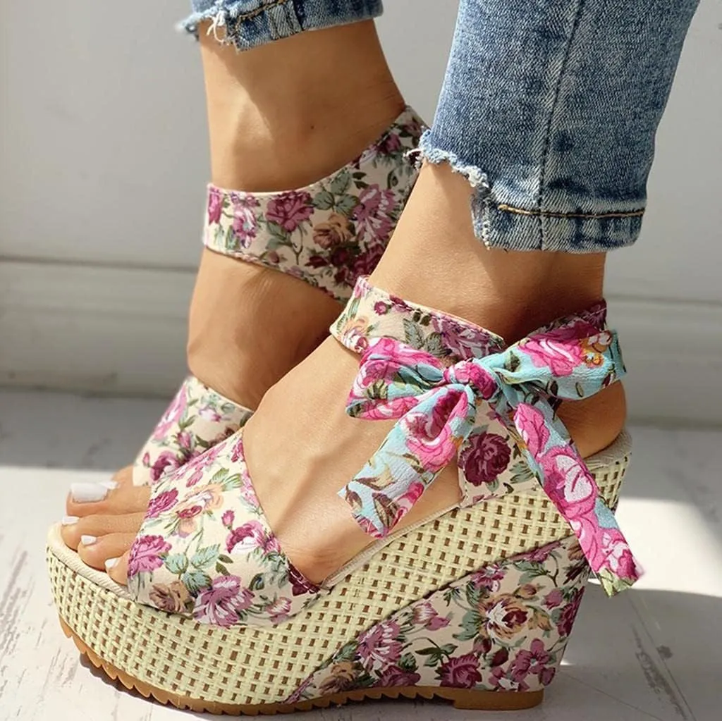 Wedge Sandal for Women Ankle Strap Flatform Arch Support Fish Mouth Toe Shoes Platform Espadrilles Waterproof Lightweight