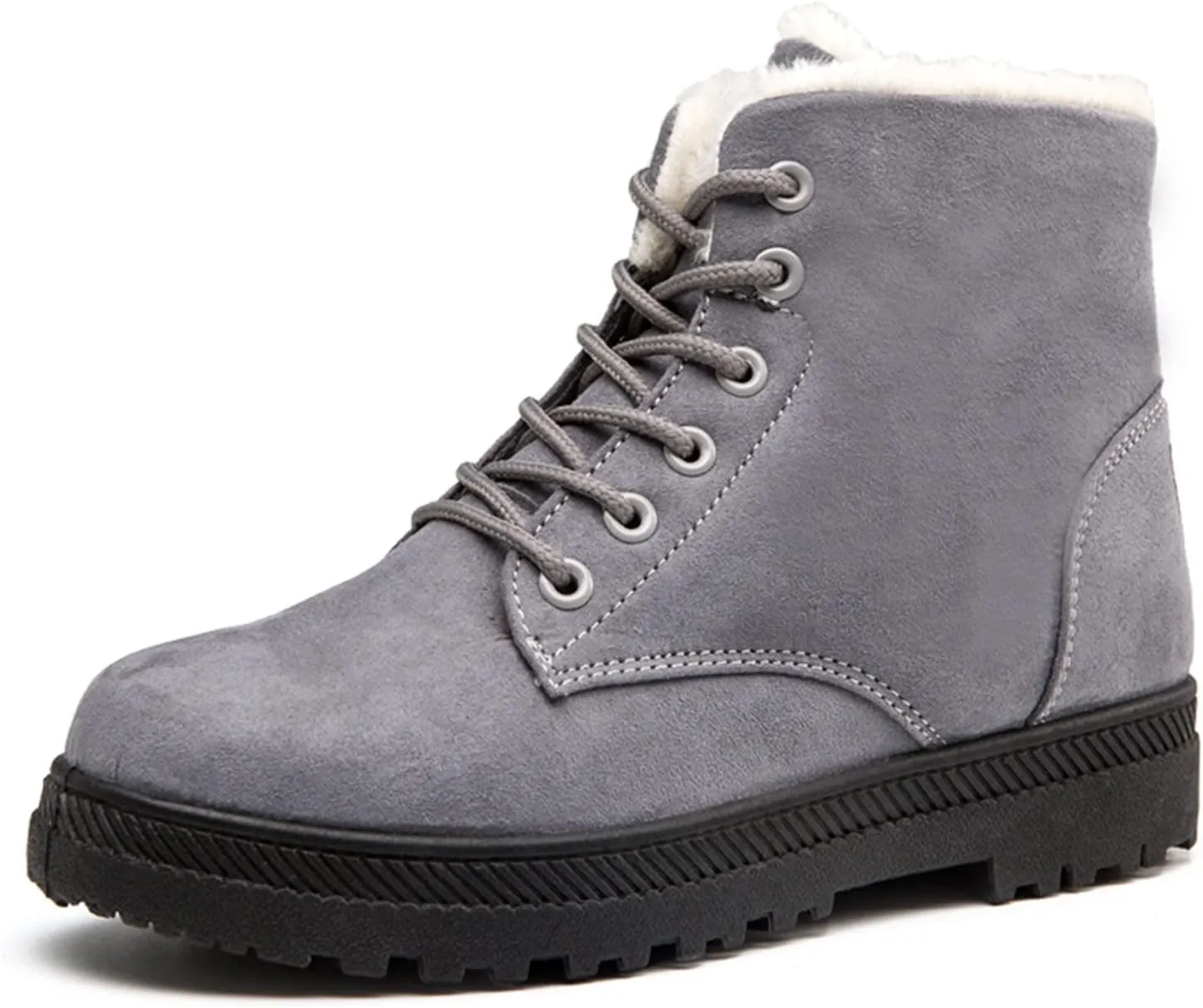Winter Snow Ankle Boots for Women Warm Fur Lined Lace Up Booties Non-slip Combat Walking Bootie Sherpa Fleece Shoes