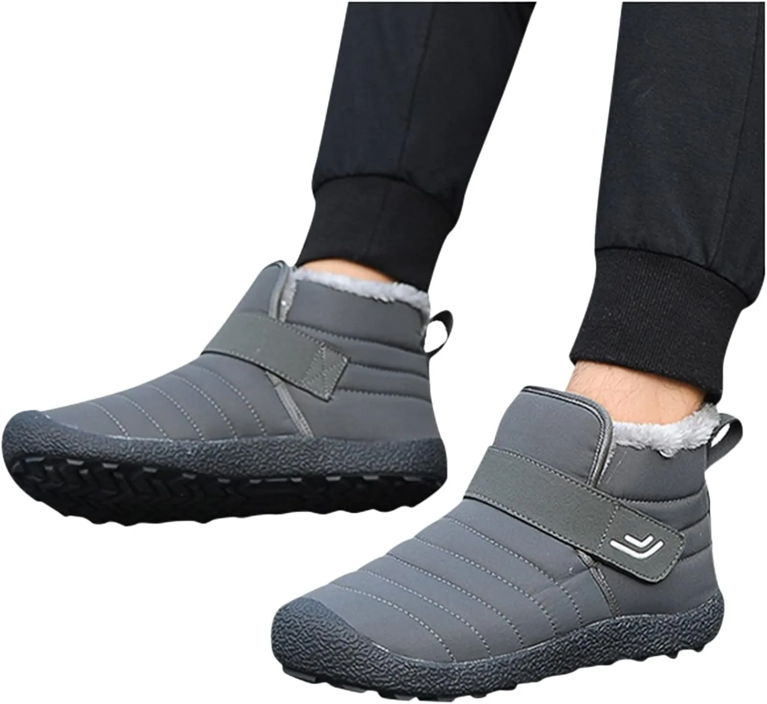 Women Hiking Boots Faux Furry Lined Snow Boots Low Heel Leather Fashion Comfort Slip on Fall Winter Outdoor Walking Boots Wide Width Booties for Women Ladies Boots