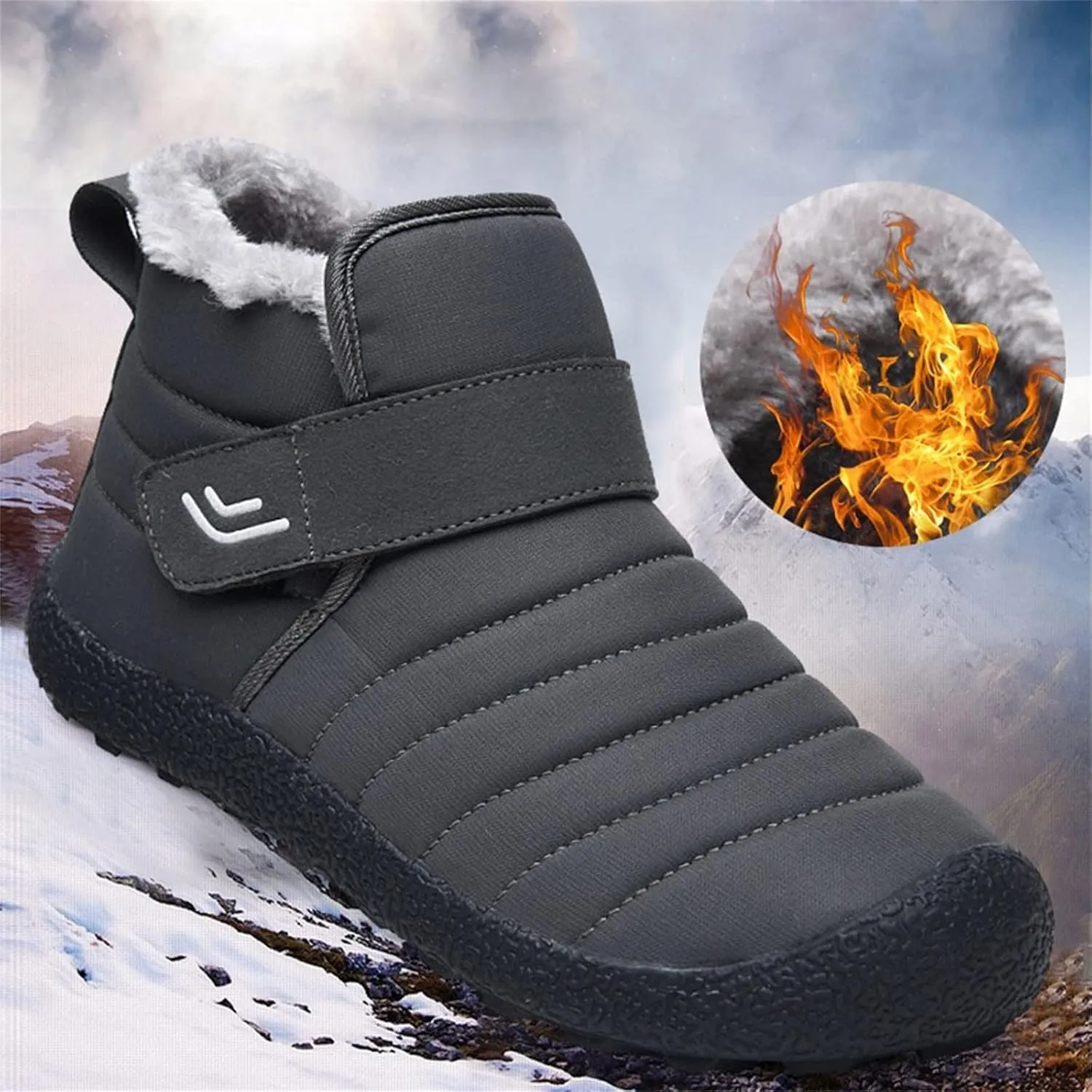 Women Hiking Boots Faux Furry Lined Snow Boots Low Heel Leather Fashion Comfort Slip on Fall Winter Outdoor Walking Boots Wide Width Booties for Women Ladies Boots