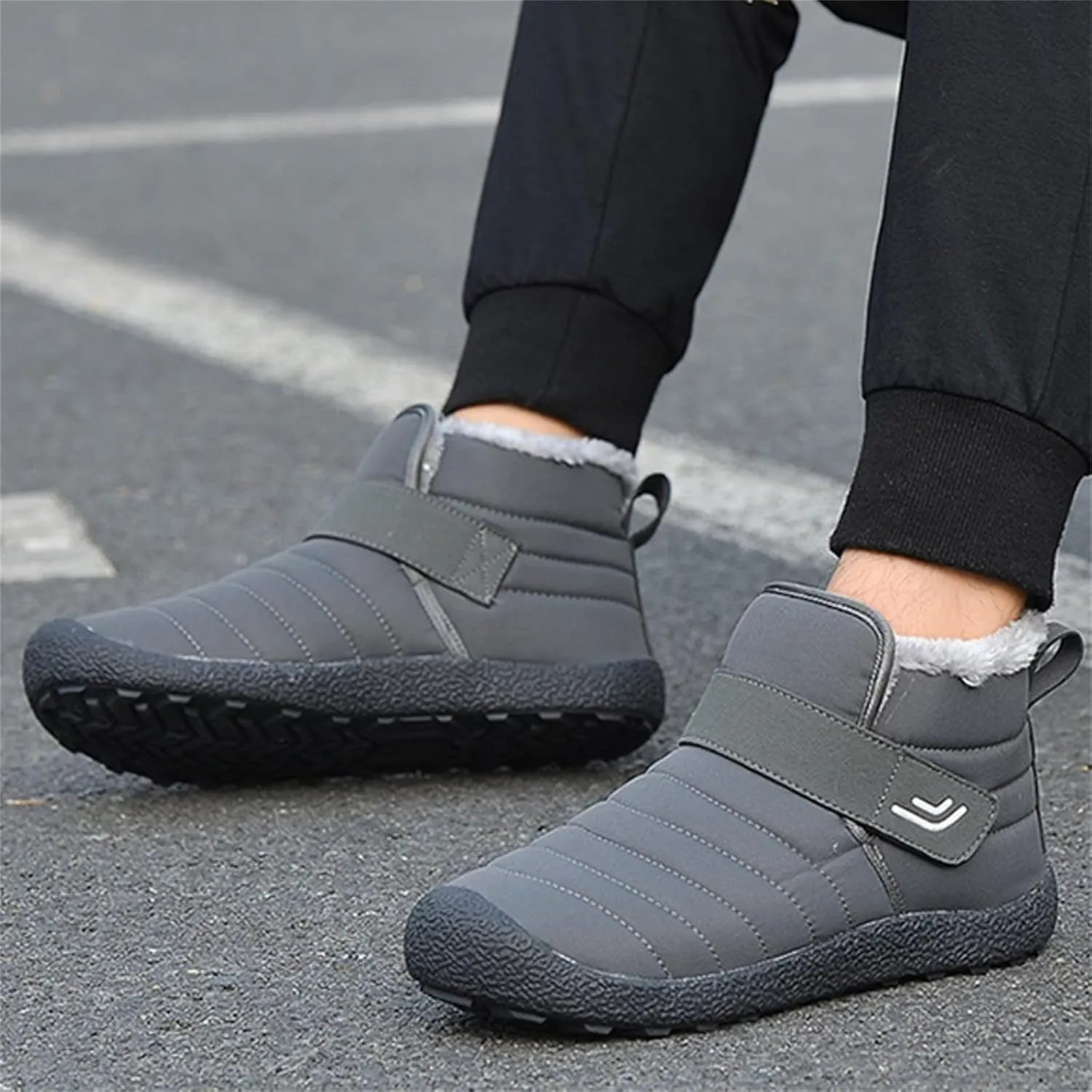 Women Hiking Boots Faux Furry Lined Snow Boots Low Heel Leather Fashion Comfort Slip on Fall Winter Outdoor Walking Boots Wide Width Booties for Women Ladies Boots