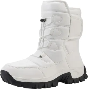 Women Mid Calf Snow Boots Faux Furry Lined Leather Casual Comfort Slip on Fall Winter Outdoor Walking Boots Black Patchwork Classic Ladies Booties Women Shoes