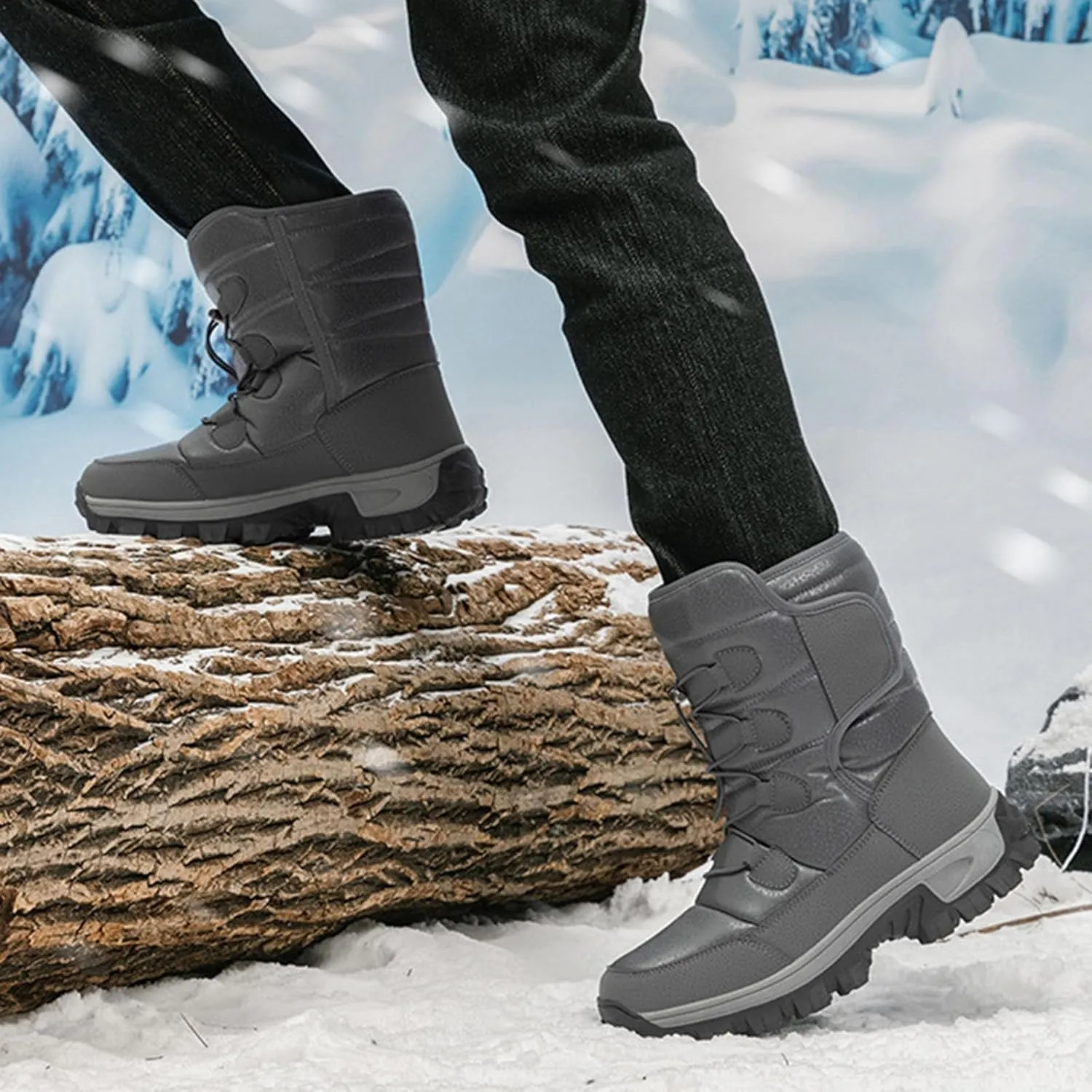 Women Mid Calf Snow Boots Faux Furry Lined Leather Casual Comfort Slip on Fall Winter Outdoor Walking Boots Black Patchwork Classic Ladies Booties Women Shoes
