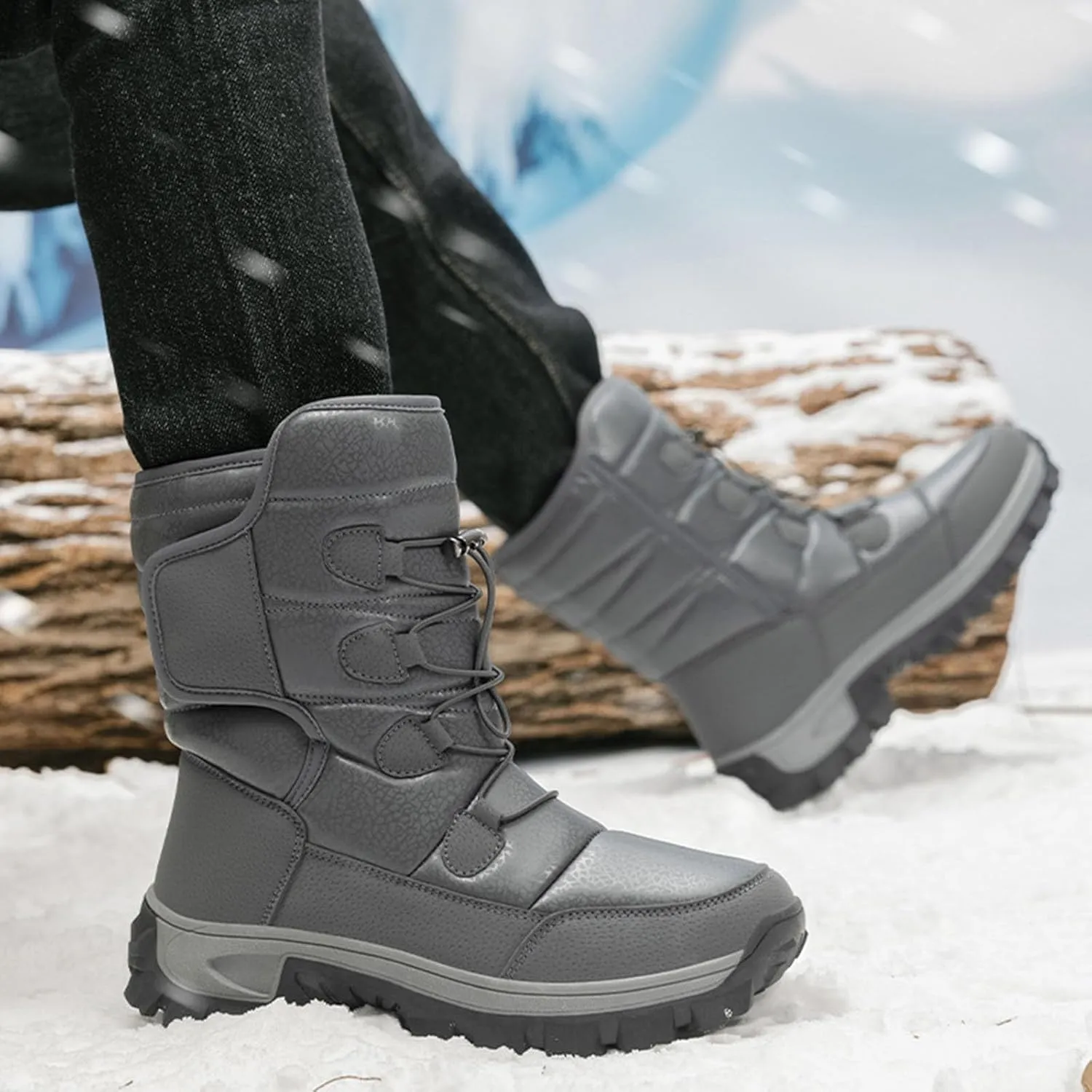 Women Mid Calf Snow Boots Faux Furry Lined Leather Casual Comfort Slip on Fall Winter Outdoor Walking Boots Black Patchwork Classic Ladies Booties Women Shoes