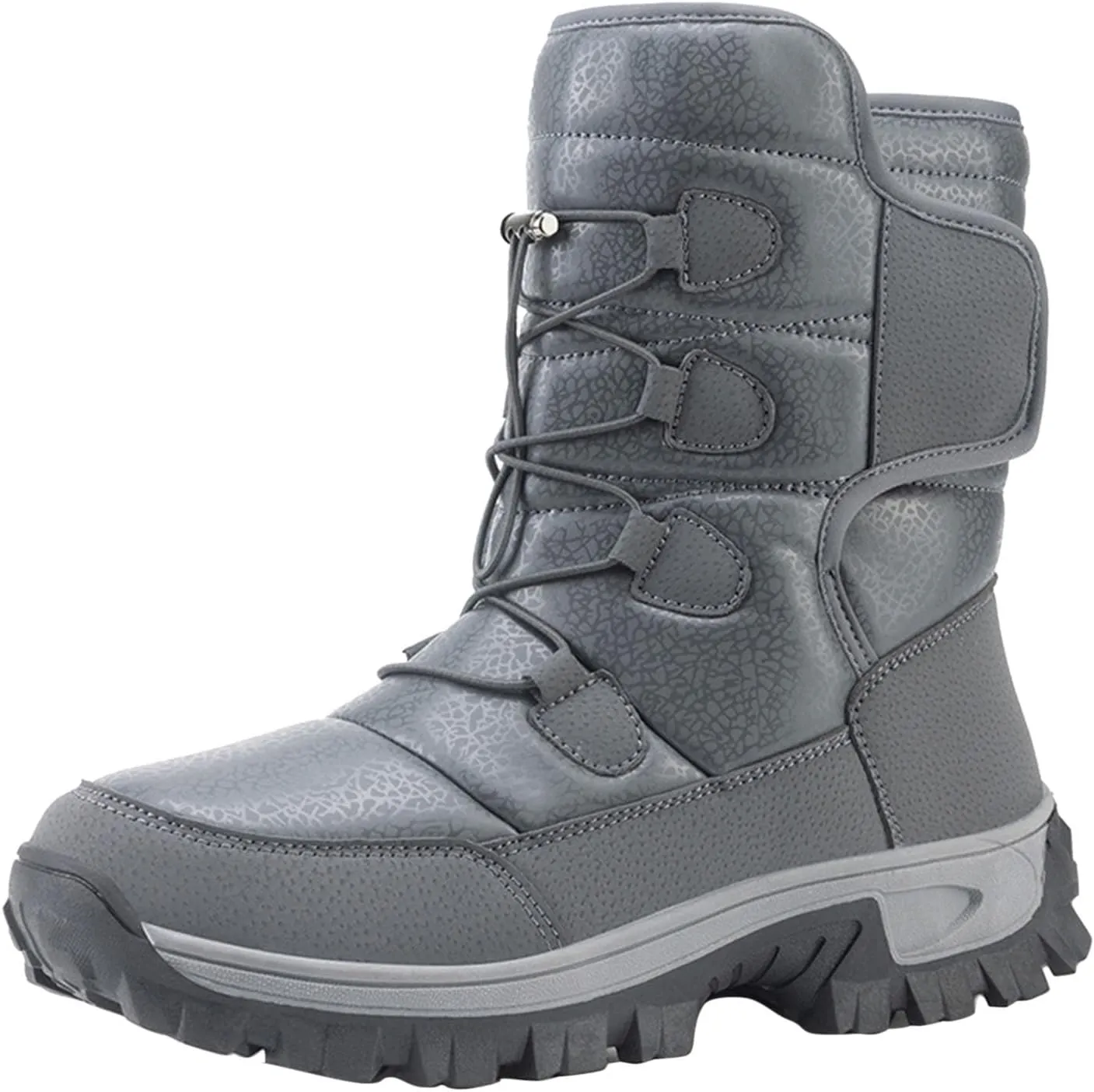Women Mid Calf Snow Boots Faux Furry Lined Leather Casual Comfort Slip on Fall Winter Outdoor Walking Boots Black Patchwork Classic Ladies Booties Women Shoes