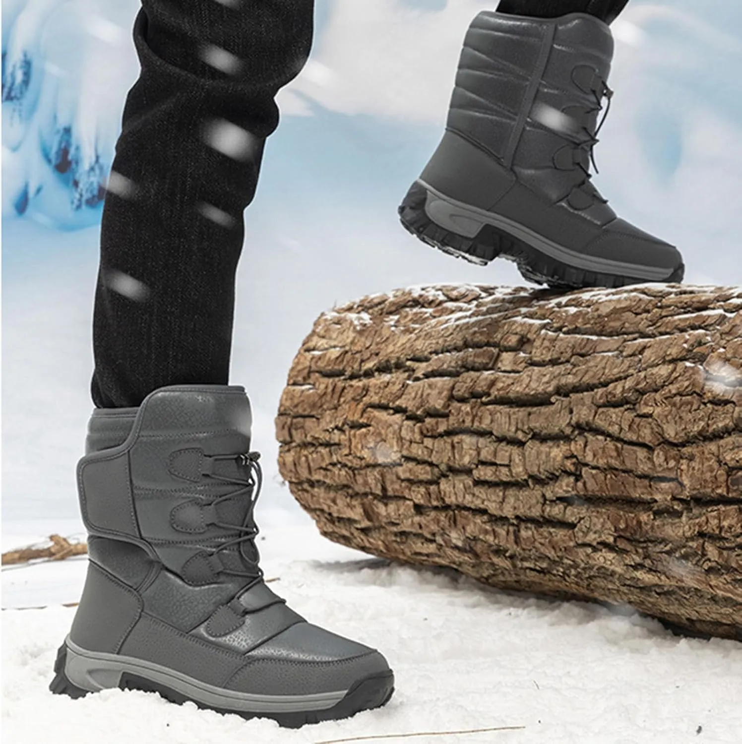 Women Mid Calf Snow Boots Faux Furry Lined Leather Casual Comfort Slip on Fall Winter Outdoor Walking Boots Black Patchwork Classic Ladies Booties Women Shoes