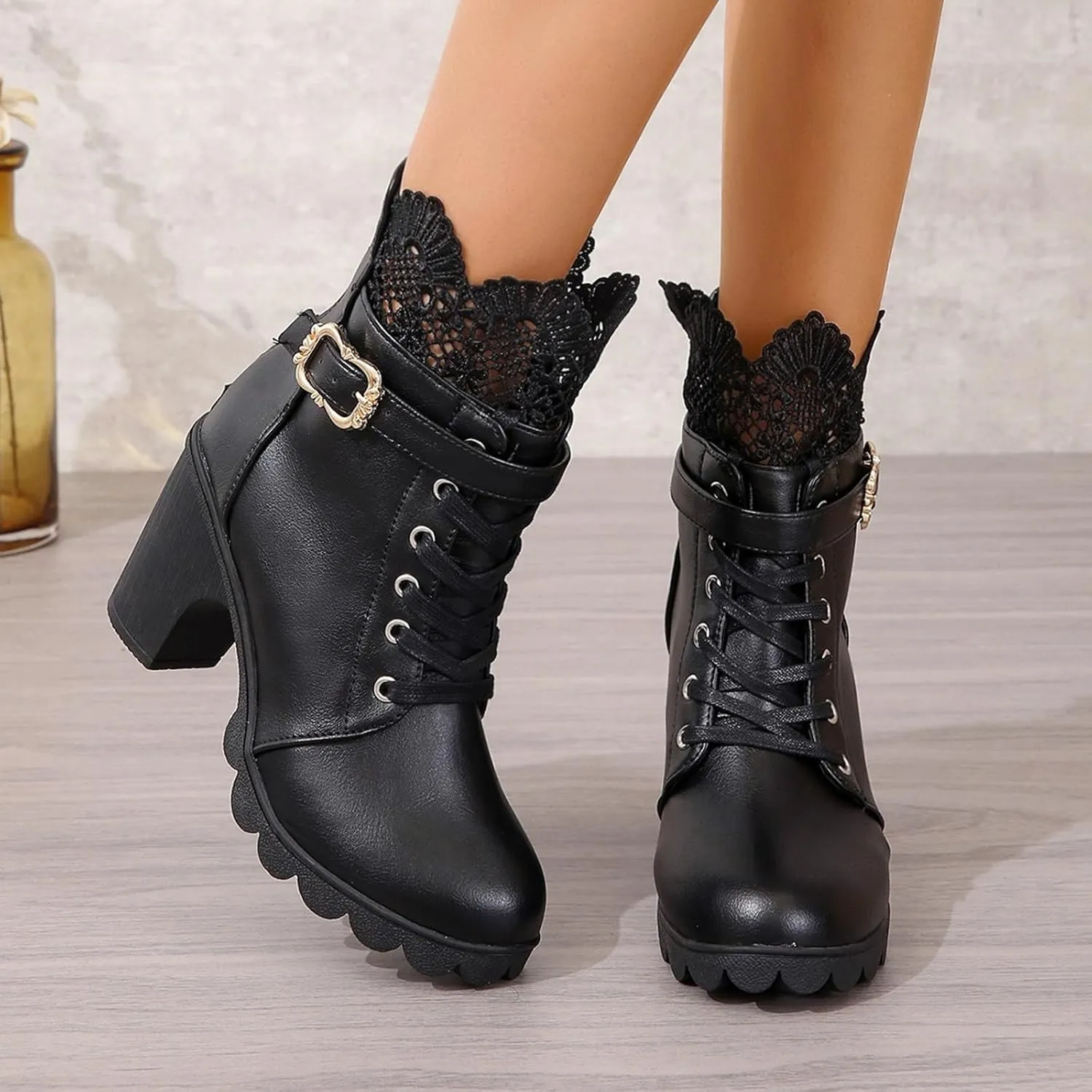 Women Platform Boots Heeled Ankle Boots Back Zipper Shoes Gothic Cosplay Booties Steampunk Pirate Boots