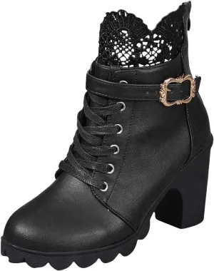 Women Platform Boots Heeled Ankle Boots Back Zipper Shoes Gothic Cosplay Booties Steampunk Pirate Boots