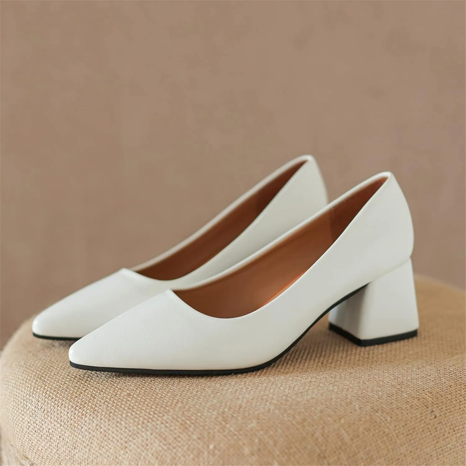 Women Slip on Loafers Low Heel Dress Shoes Pointed Toe Chunky Heels Patent Leather Pumps for Work Office Business