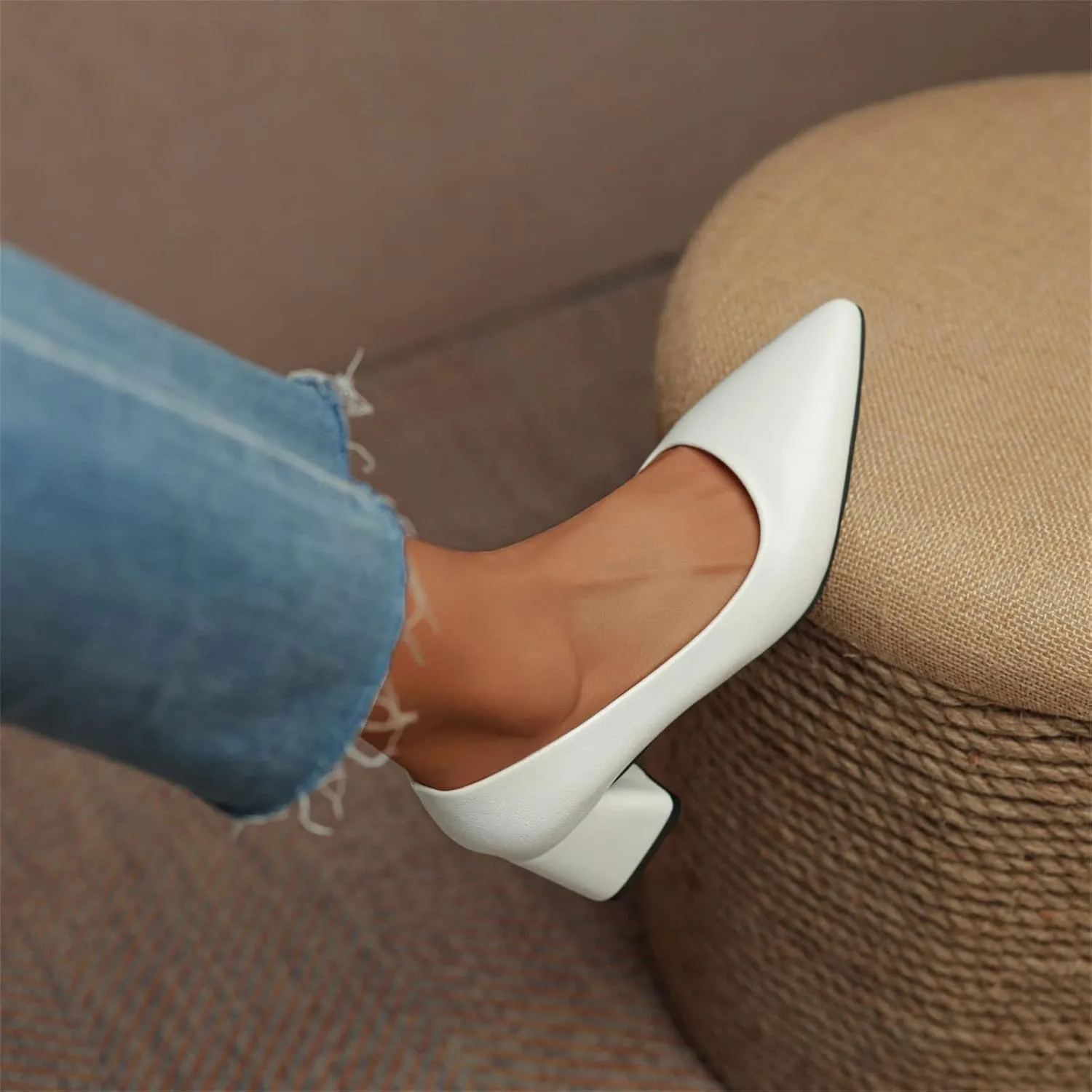 Women Slip on Loafers Low Heel Dress Shoes Pointed Toe Chunky Heels Patent Leather Pumps for Work Office Business