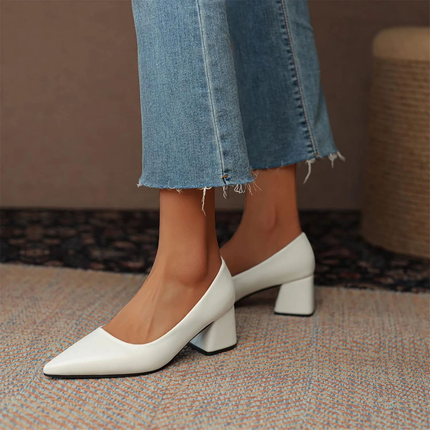Women Slip on Loafers Low Heel Dress Shoes Pointed Toe Chunky Heels Patent Leather Pumps for Work Office Business