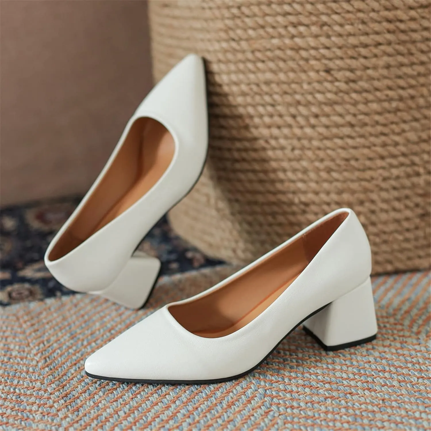 Women Slip on Loafers Low Heel Dress Shoes Pointed Toe Chunky Heels Patent Leather Pumps for Work Office Business