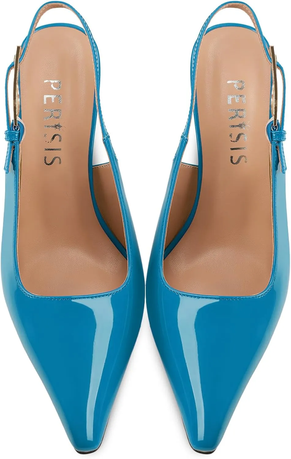 Women's Block high Heels Slingback, Pointed Closed Toe Ankle Strap Fashioned Patent Leather Pumps Shoes.