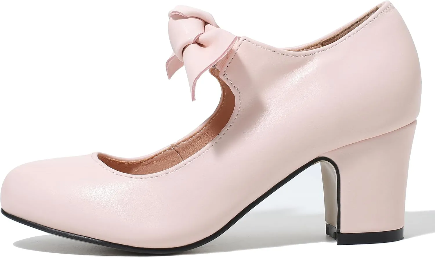 Women's Bow Mary Jane Low Block Chunky Heels Pumps Round Toe Low Heels Ankle Strap Wedding Dress Evening Party Shoes