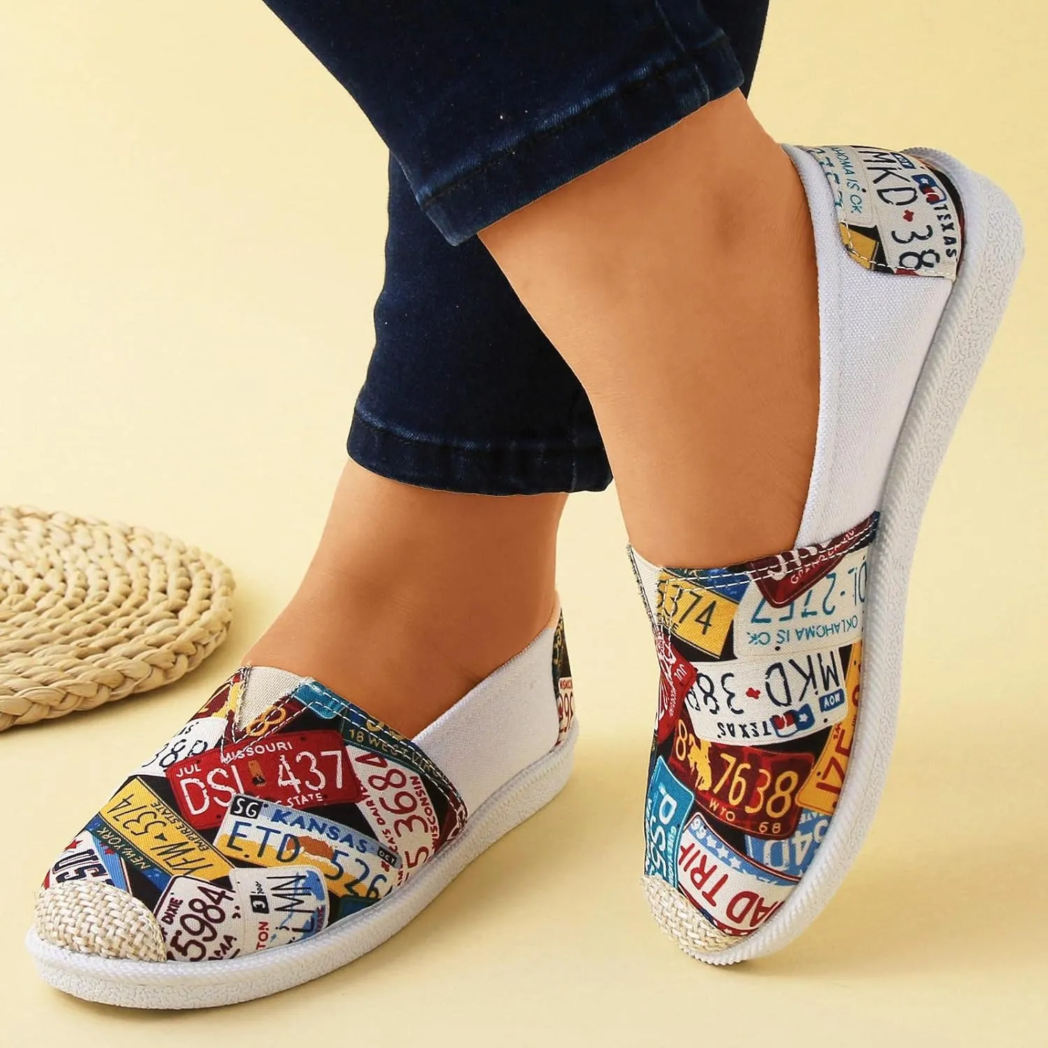 Womens Canvas Slip on Sneakers Walking Tennis Flat Dress Loafers Lightweight Ladies Multiple Sizes Lace-Up Shoes Close Toe
