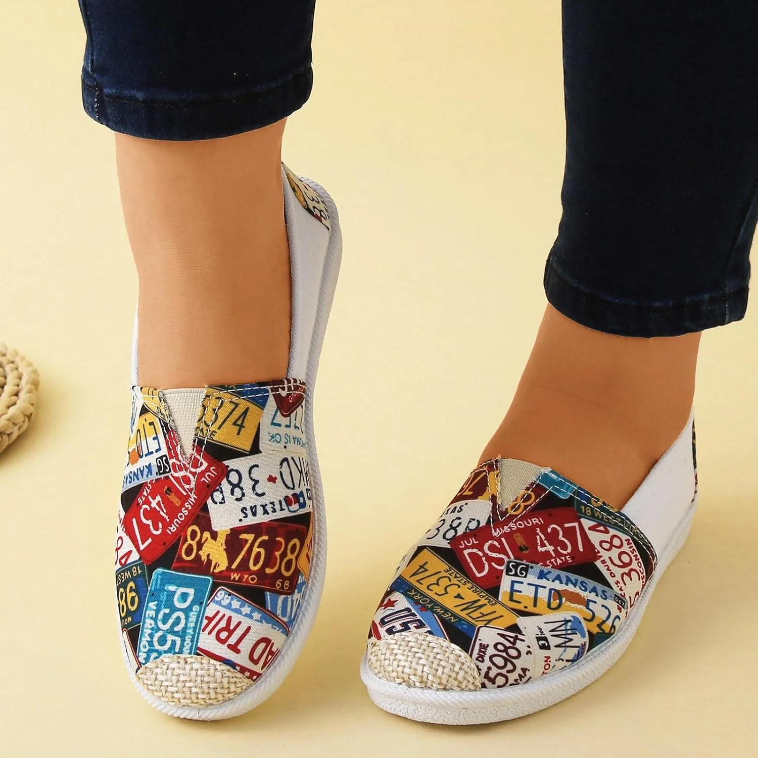 Womens Canvas Slip on Sneakers Walking Tennis Flat Dress Loafers Lightweight Ladies Multiple Sizes Lace-Up Shoes Close Toe