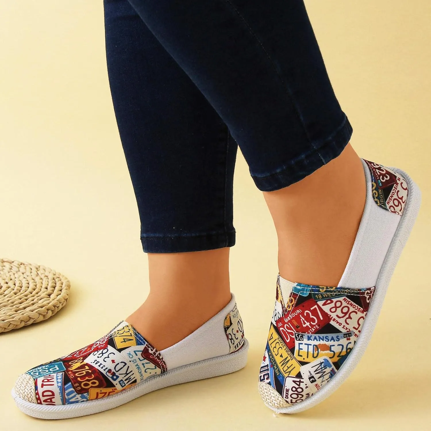 Womens Canvas Slip on Sneakers Walking Tennis Flat Dress Loafers Lightweight Ladies Multiple Sizes Lace-Up Shoes Close Toe