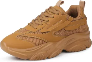 Women's Chunky Sneakers, Platform Casual Lace Up Non-Slip Comfortable Fashion Running, Thick 90s Women 'S Fashion Leather Breathable Mesh Walking Workout Sport Shoes