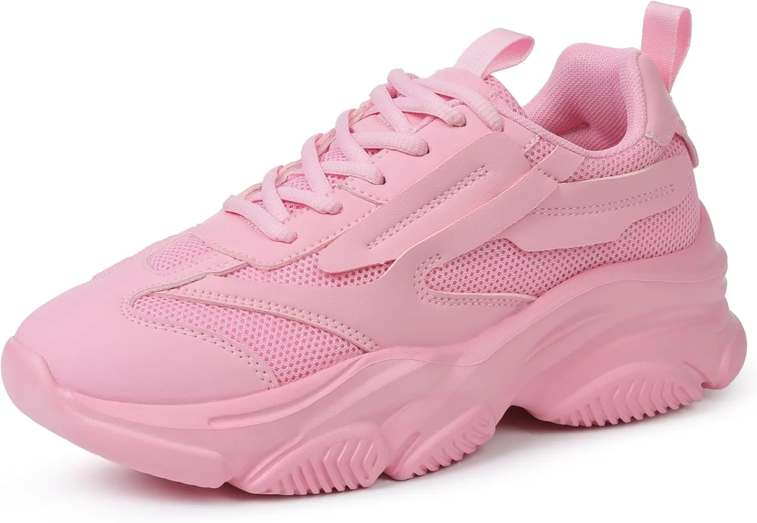Women's Chunky Sneakers, Platform Casual Lace Up Non-Slip Comfortable Fashion Running, Thick 90s Women 'S Fashion Leather Breathable Mesh Walking Workout Sport Shoes