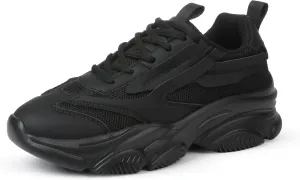 Women's Chunky Sneakers, Platform Casual Lace Up Non-Slip Comfortable Fashion Running, Thick 90s Women 'S Fashion Leather Breathable Mesh Walking Workout Sport Shoes