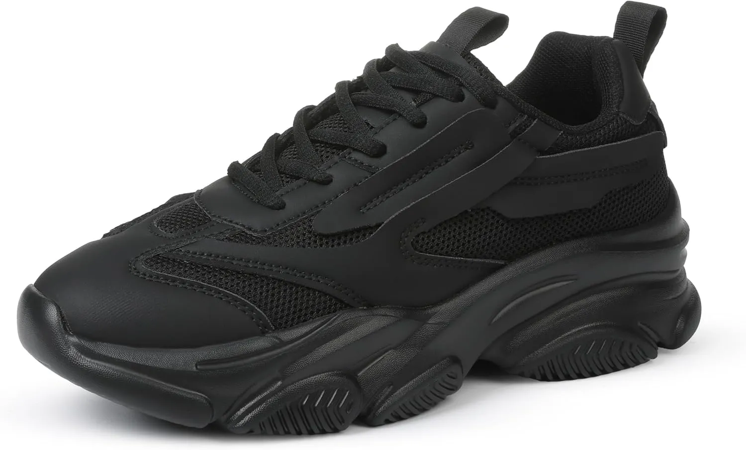 Women's Chunky Sneakers, Platform Casual Lace Up Non-Slip Comfortable Fashion Running, Thick 90s Women 'S Fashion Leather Breathable Mesh Walking Workout Sport Shoes