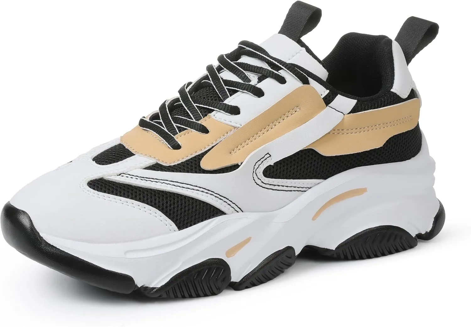 Women's Chunky Sneakers, Platform Casual Lace Up Non-Slip Comfortable Fashion Running, Thick 90s Women 'S Fashion Leather Breathable Mesh Walking Workout Sport Shoes