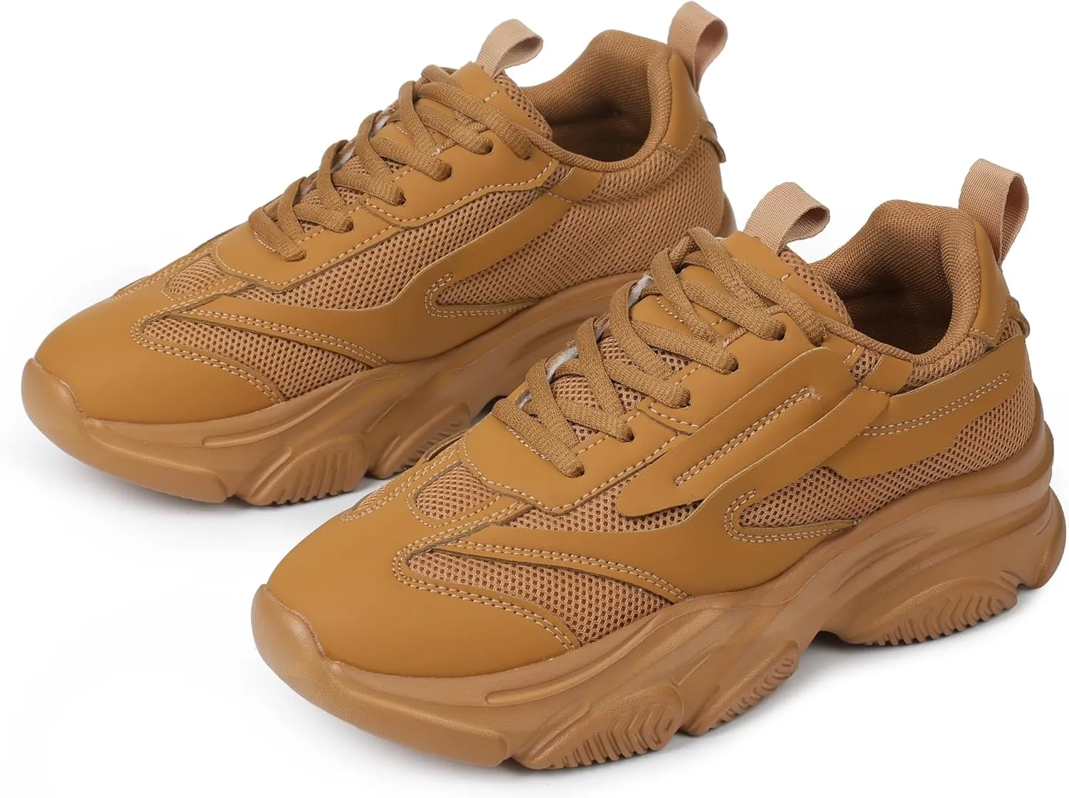 Women's Chunky Sneakers, Platform Casual Lace Up Non-Slip Comfortable Fashion Running, Thick 90s Women 'S Fashion Leather Breathable Mesh Walking Workout Sport Shoes