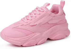 Women's Chunky Sneakers, Platform Casual Lace Up Non-Slip Comfortable Fashion Running, Thick 90s Women 'S Fashion Leather Breathable Mesh Walking Workout Sport Shoes