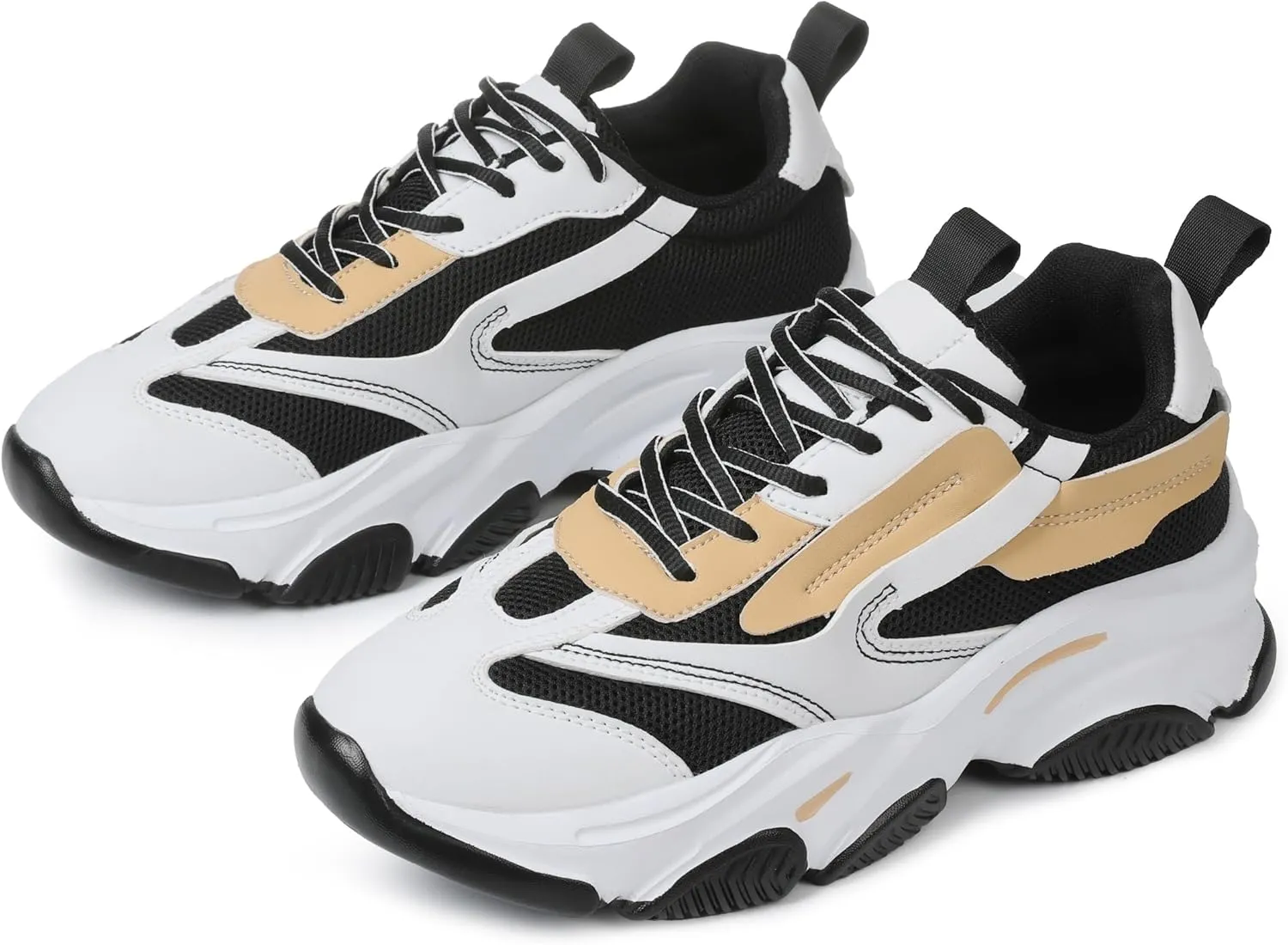 Women's Chunky Sneakers, Platform Casual Lace Up Non-Slip Comfortable Fashion Running, Thick 90s Women 'S Fashion Leather Breathable Mesh Walking Workout Sport Shoes