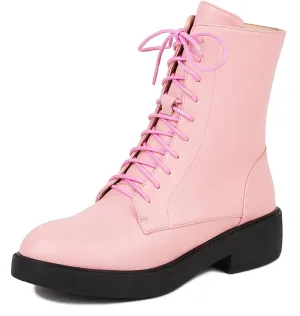 Women's Combat Lace Up Boots Platform Military Boots Low Heel Chunky Lug Sole Motorcycle Gothic Riding Boots Round Toe Comfortable Side Zipper Ankle Boots