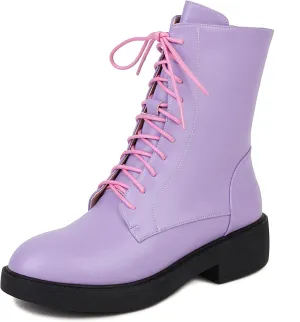 Women's Combat Lace Up Boots Platform Military Boots Low Heel Chunky Lug Sole Motorcycle Gothic Riding Boots Round Toe Comfortable Side Zipper Ankle Boots