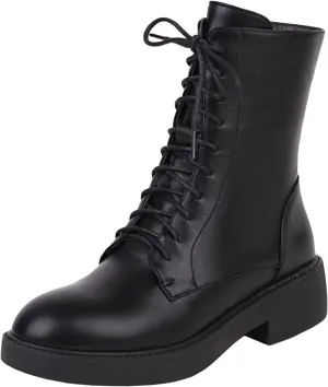 Women's Combat Lace Up Boots Platform Military Boots Low Heel Chunky Lug Sole Motorcycle Gothic Riding Boots Round Toe Comfortable Side Zipper Ankle Boots