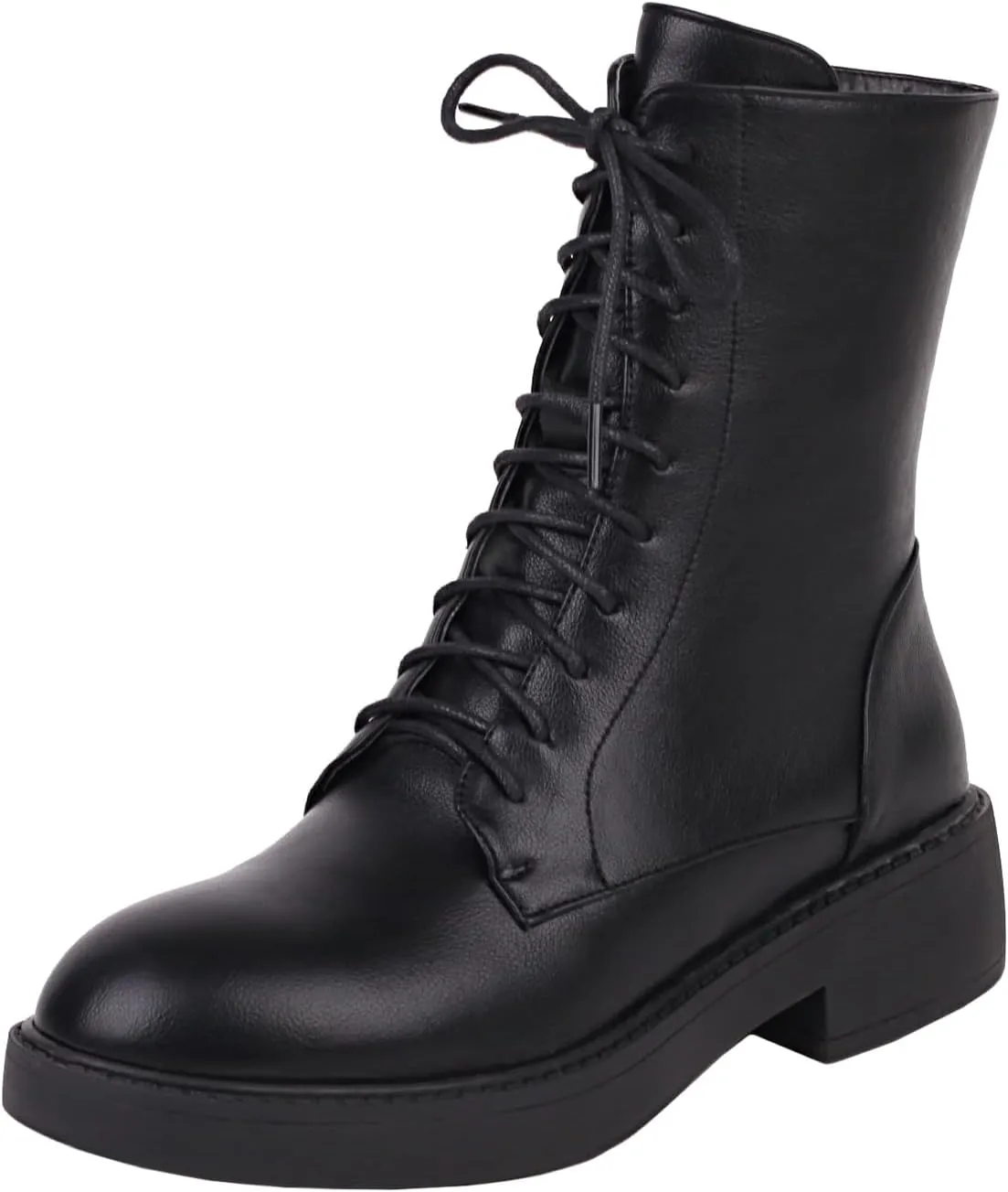Women's Combat Lace Up Boots Platform Military Boots Low Heel Chunky Lug Sole Motorcycle Gothic Riding Boots Round Toe Comfortable Side Zipper Ankle Boots