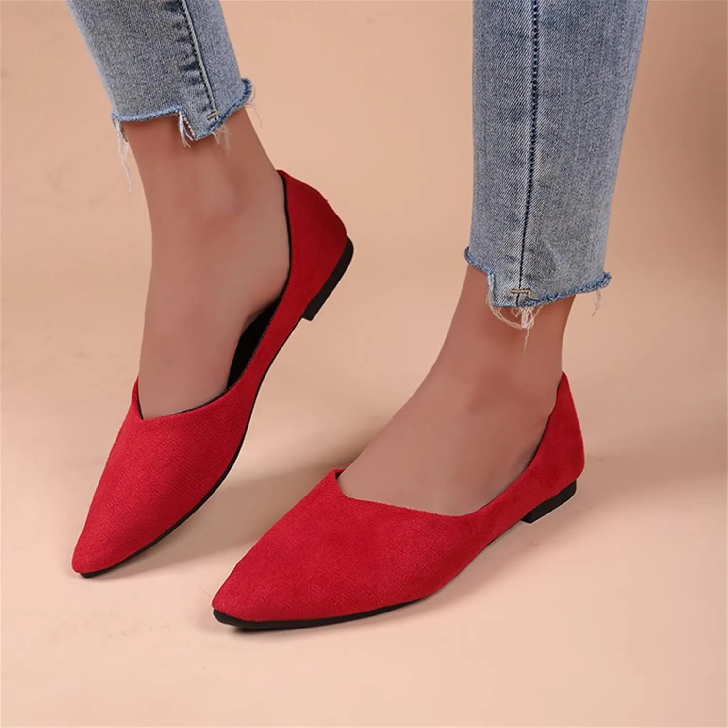 Women's Dress Flat Ballet Low Wedge Ladies Summer Fashion Solid Colour Simple Pointed Women's Ballet Flat Comfortable